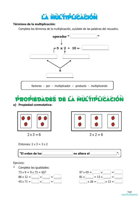 Propiedades De La Multiplicaci N Ficha Para Imprimir Topworksheets