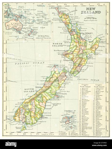 1899 Map Of New Zealand Comp By Irvine Stock Photo Alamy