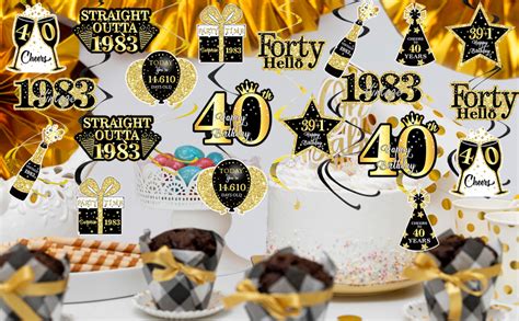 Amazon 36PCS Black Gold 40th Birthday Decorations Hanging Swirls