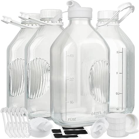 Syntic Glass Jars Milk Bottles With Handle Lid And Pour Spouts 64 Oz Clear Set Of 4