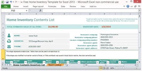 Free Home Inventory Template for Excel 2013