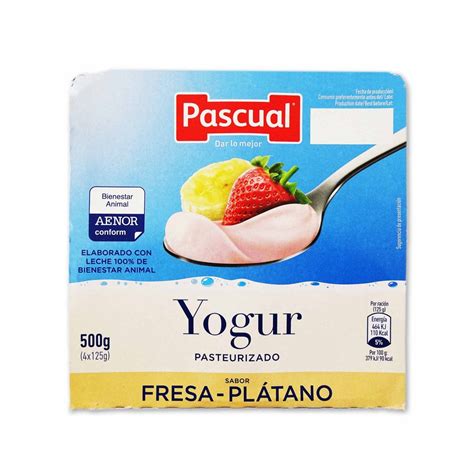 Pascual Yogur Pasteurizado Sabor Fresa Plátano 4 Unidades 500g