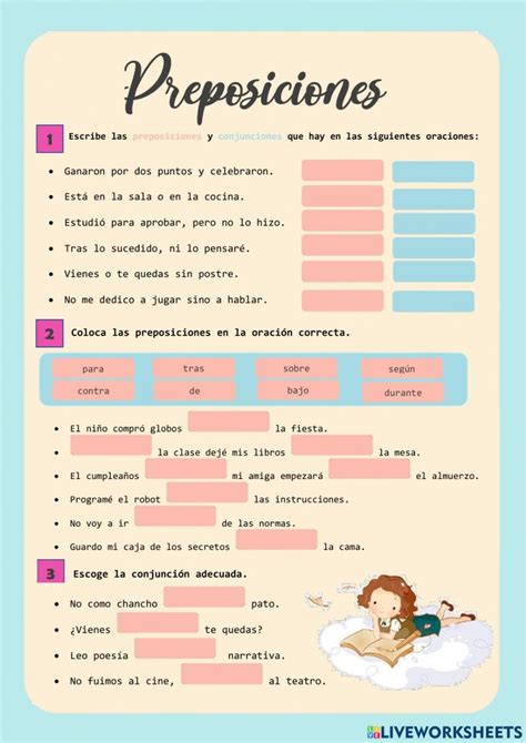 Preposiciones Y Conjunciones Comunicación Worksheet Interactive Activities School Subjects