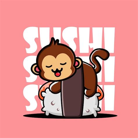 Premium Vector | Cute monkey sleeping on sushi