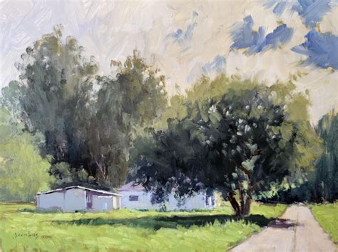 Jacobus Baas - "La Salle Farm House" California Plein Air Painting with Green, Blues and White ...