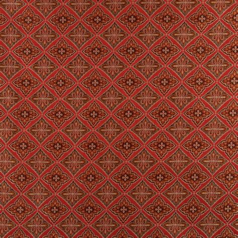 Red Brown Gold And Ivory Diamond Brocade Upholstery Fabric By The Yard