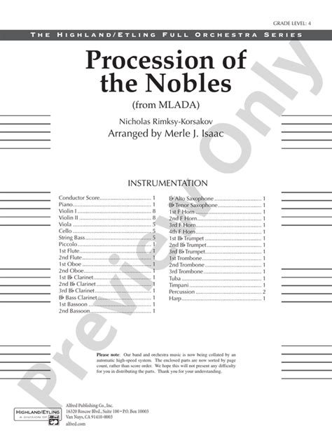 Procession Of The Nobles Score Full Orchestra Score Digital Sheet