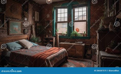 Bedroom Decor, Home Interior Design . Rustic Bohemian Style Stock Image ...