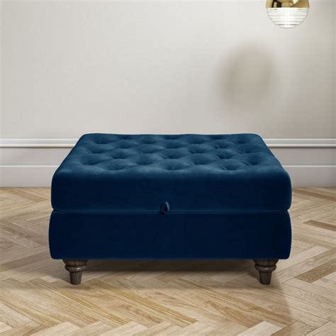 Navy Blue Ottoman Storage Footstool Buttoned Inez Furniture123