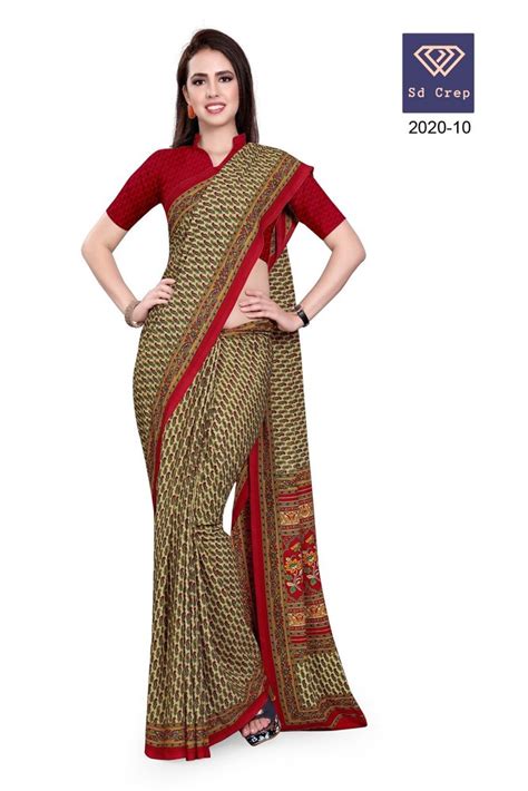 Printed Daily Wear Sd Crep Uniform Saree 6 3 M With Blouse Piece At