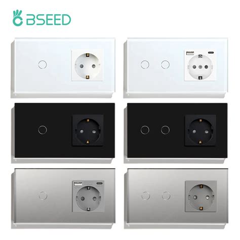 Bseed Touch Switch 1gang 2gang 3gang Eu Standard Wall Switches Socket With 3 Colors 300w Crystal