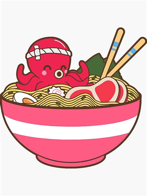 Kawaii Japanese Anime Ramen Soup Bowl Otaku Cute Octopus Sticker For