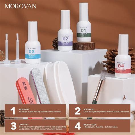 Morovan Dip Powder Nail Kit Starter 8 Colors Brown Dipping Kit For