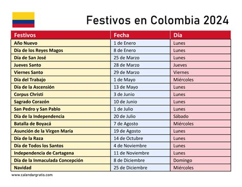 Calendario Colombia Con Festivos Para Imprimir