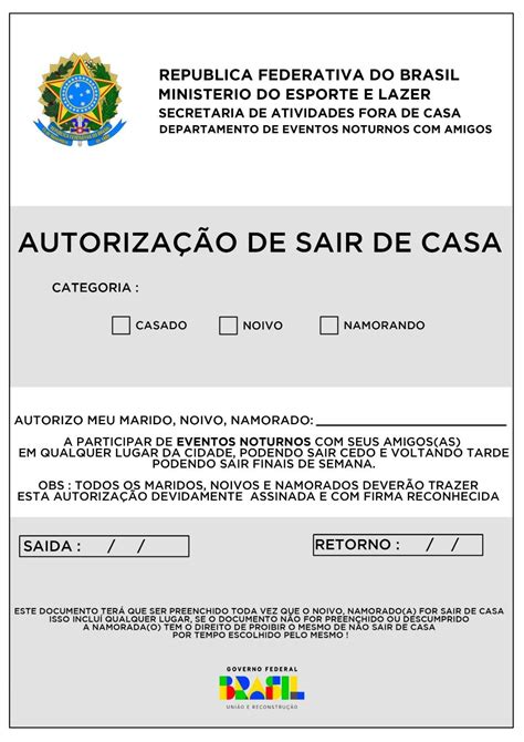 Autoriza O Para Sair De Casa Formulario Pins Bh