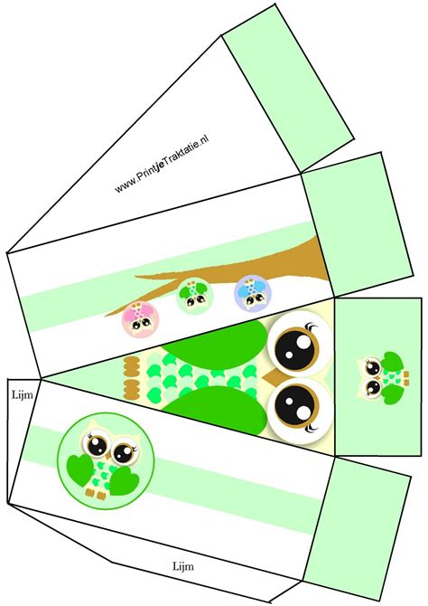 Cajita Buho Verde Cajas Para Imprimir Cajas Moldes De Caja