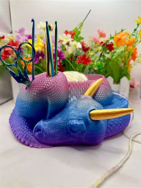 Horned Dragon Yarn Bowl With Tool Holes 3D Printed Dragon Yarn Bowl