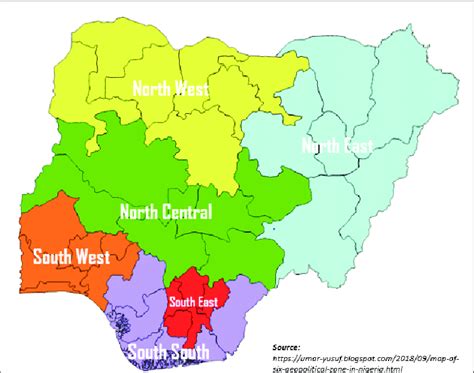 A Map Showing The Six Geopolitical Zones Of The Federal Republic Of