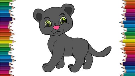 How to draw a cute Panther easy - Cartoon Black panther drawing and ...