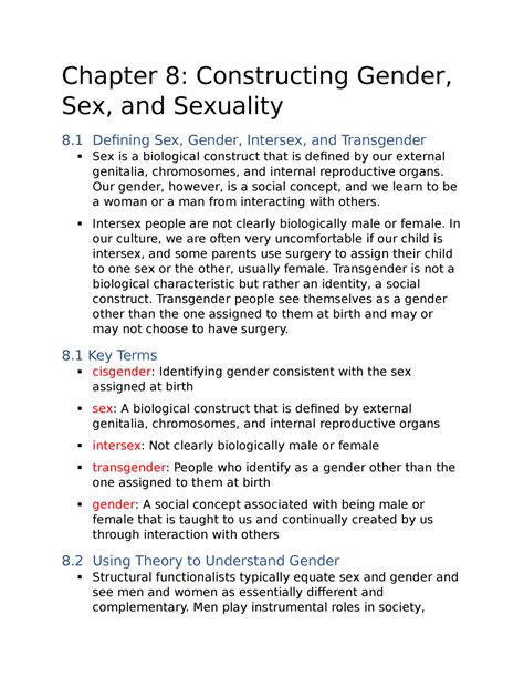 Intro To Sociology Ch 8 Notes Chapter 8 Constructing Gender Sex And Sexuality 8 Defining