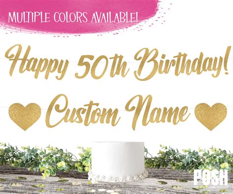 PERSONALIZE Happy 50th Birthday Banner Free Cake Topper - Etsy