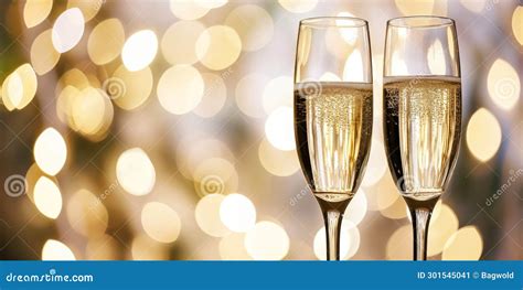 Clinking Champagne Glasses Celebration Drinks Concept On A Bokeh Background Stock Image