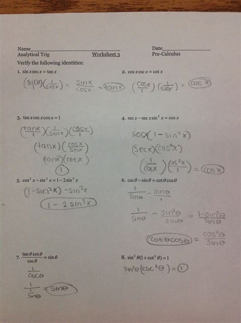 Worksheet Trig Proofs