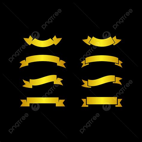 Ribbon Banner Silhouette Transparent Background Set Of Gold Ribbons