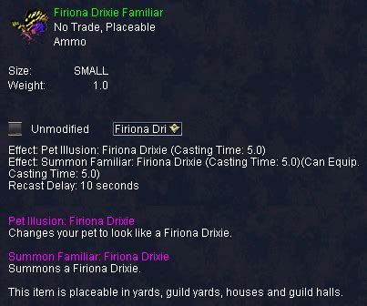 Firiona Drixie Familiar Items EverQuest ZAM