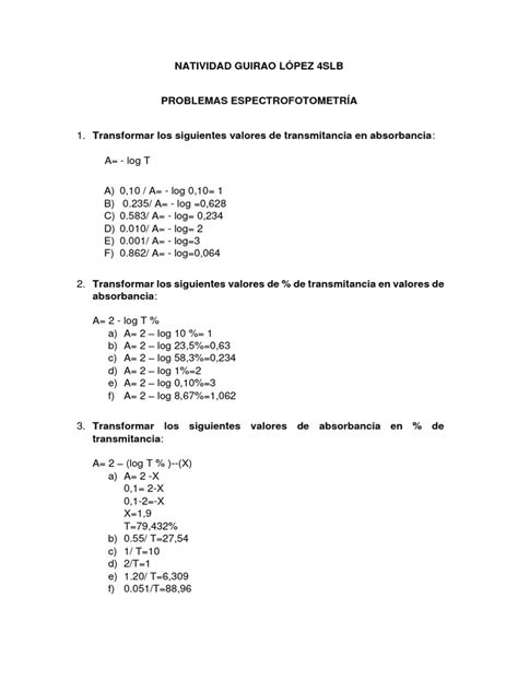 Problemas De Espectrofotometria Ab 1 11 Pdf