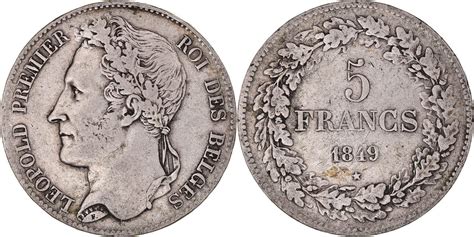 Belgium 5 Francs 5 Frank 1849 Coin Leopold I Silver KM 3 2 VF 30 35