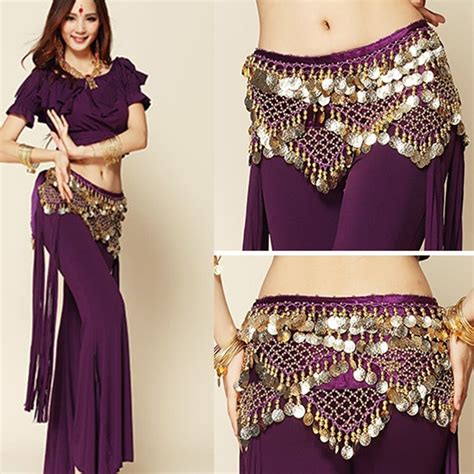 Belly Dance Costumes Hip Skirt Scarf Triangle Gold Coins Sequins Bead