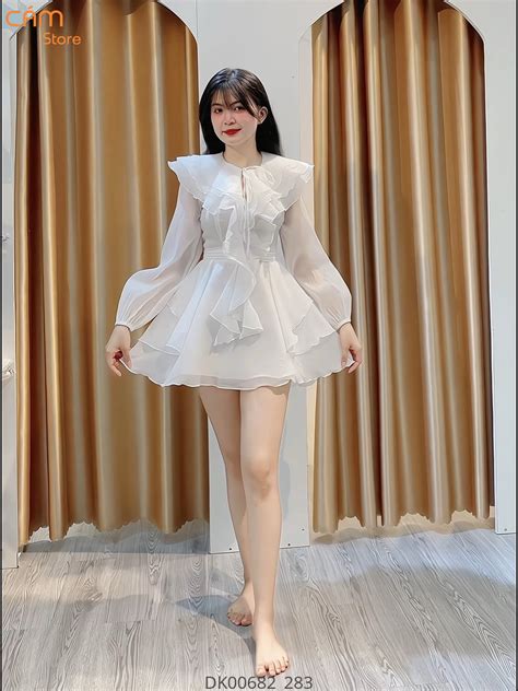 Hassy Đầm voan trắng nhiều bèo nơ tay dài tiểu thư KT Hassy vn Thời trang nữ hot trend