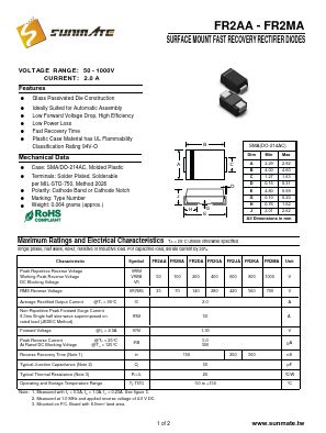 FR2KA Datasheet PDF SUNMATE SURFACE MOUNT FAST RECOVERY RECTIFIER