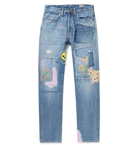 Kapital Appliquéd Distressed Denim Jeans Blue Kapital