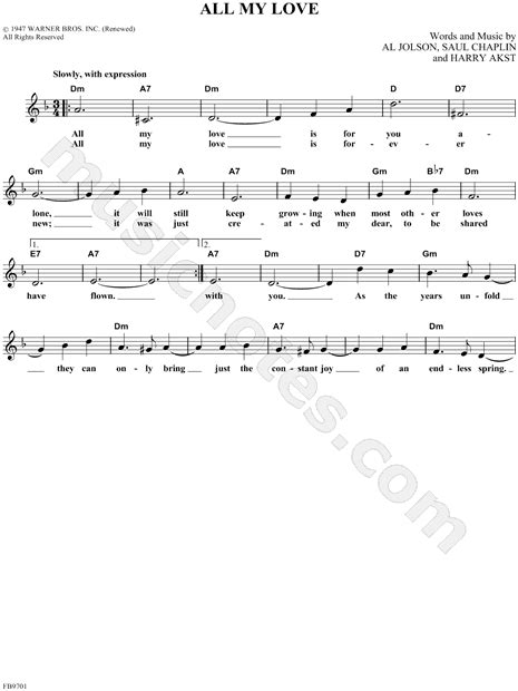 Patti Page All My Love Sheet Music Leadsheet In D Minor Download