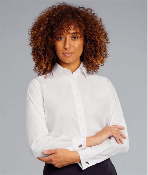 Disley Caitlyn White Classic Collar Double Cuff Long Sleeve Blouse