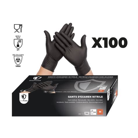 Gant Nitrile Noir non poudré de la taille XS à XXL Boite de 100 gants