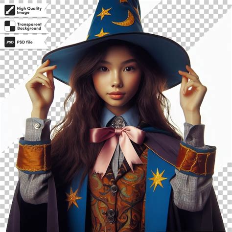 A Girl In A Witch Hat Is Wearing A Witch Hat Premium AI Generated PSD