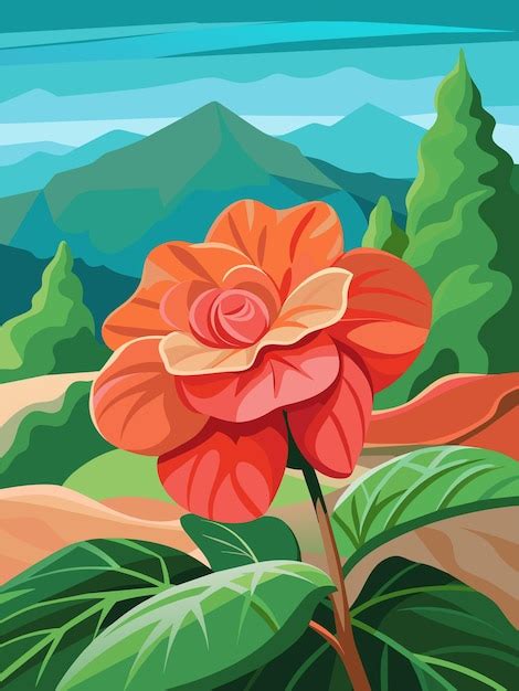 A Single Red Flower In A Mountainous Landscape Premium AI Generated