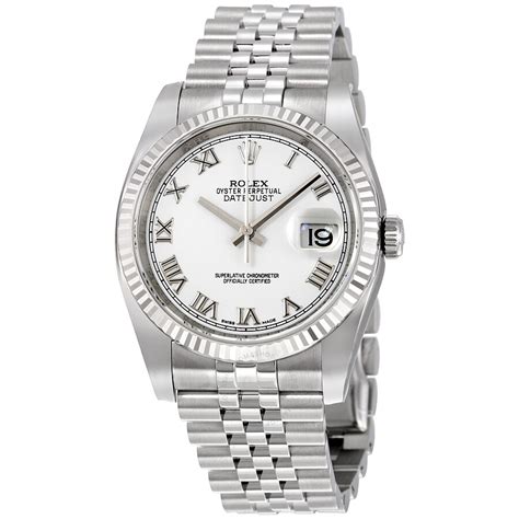 Rolex Datejust White Roman Dial K White Gold Fluted Bezel Jubilee