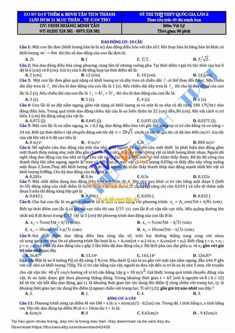 pdf ĐỀ THI THỬ THPT QG LẦN 2 5 trang Thư Viện Vật Lý