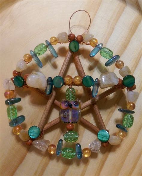 Mixed Media 4 Inch Lamp Glass Owl Pentacle With Aqua Aura Etsy Wiccan Crafts Glass Lamp