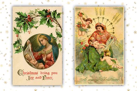 Vintage Mary & Jesus Christmas Cards By Patterns for Dessert | TheHungryJPEG