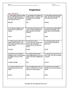 Solving Proportions Word Problems Worksheet 1 by Algebra Funsheets