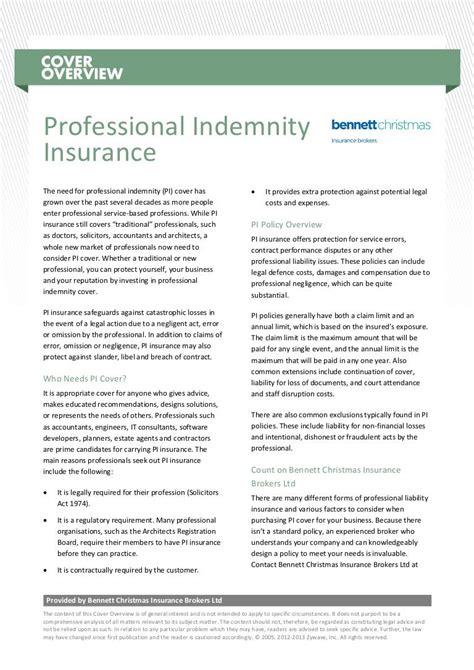 Cover Overview Professional Indemnity Insurance