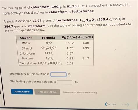 Solved The Boiling Point Of Chloroform CHCl3 Is 61 70C At Chegg