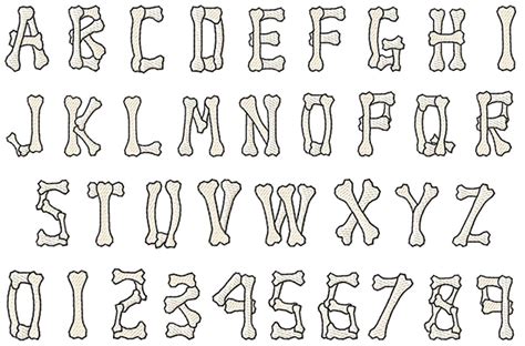 Bones Alphabet Embroidery Font Embrilliance Fonts Embroidery Fonts By