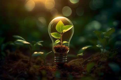 Premium Photo Illuminated Plant In Light Bulb With Nature Blur Background