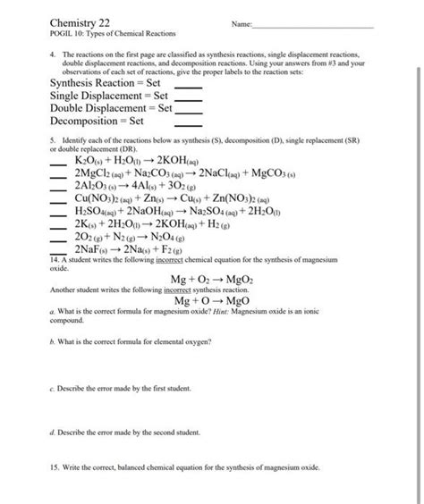 Solved Chemistry 22 Name POGIL 10 Types Of Chemical Chegg